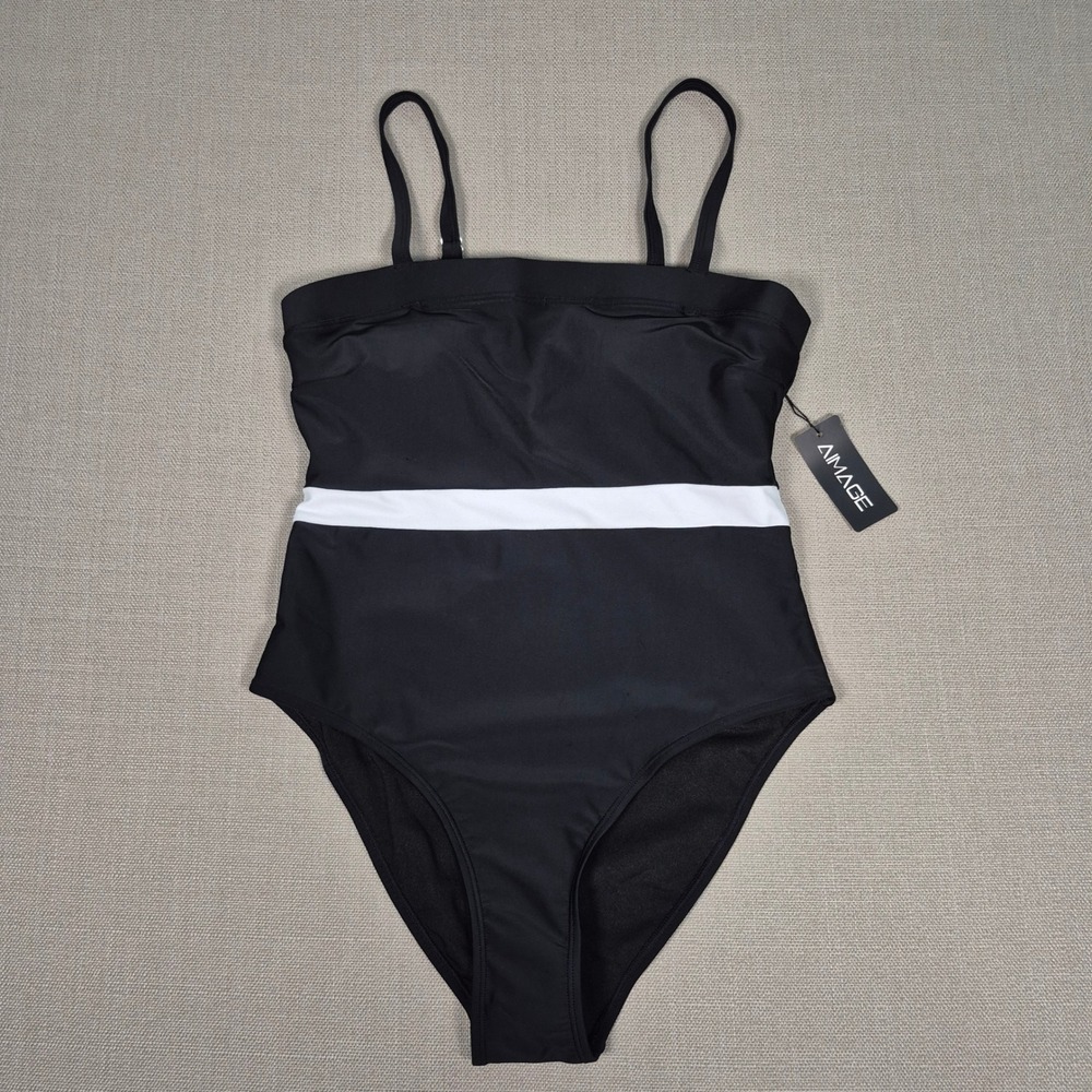 AIMAGE Women Black White Colorblock One Piece Swimsuit Size M New With Tags